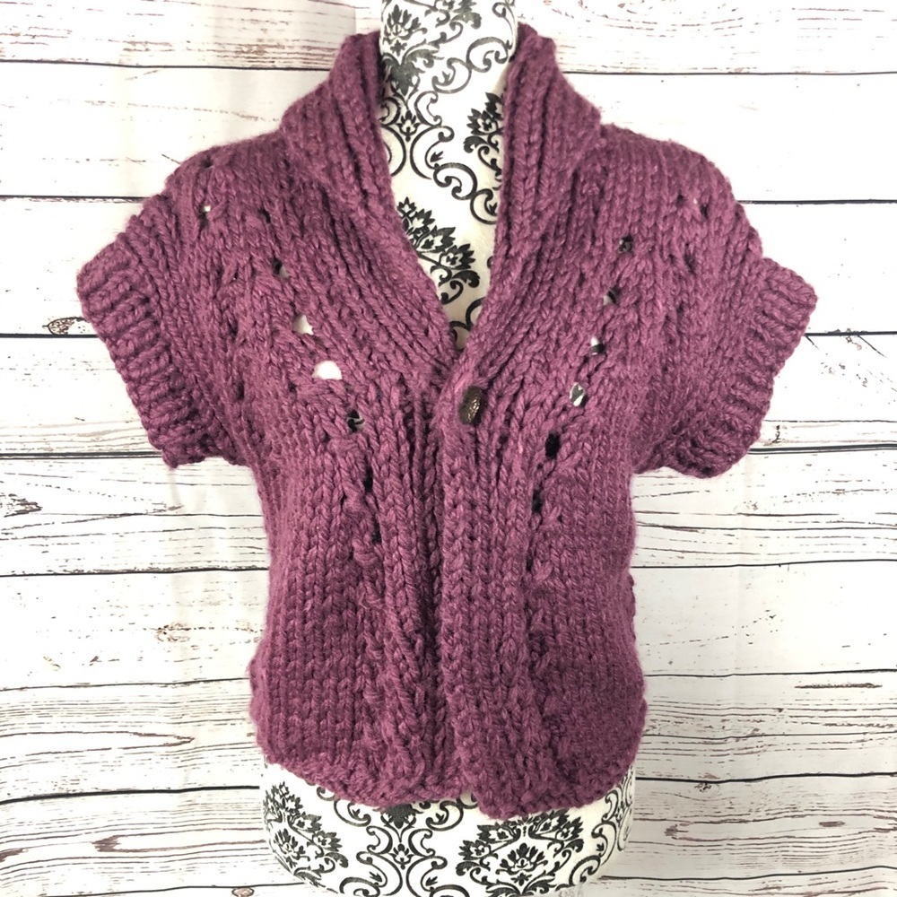 Handmade Rowan Chunky Knit Wool & Silk Cardigan Sweater S